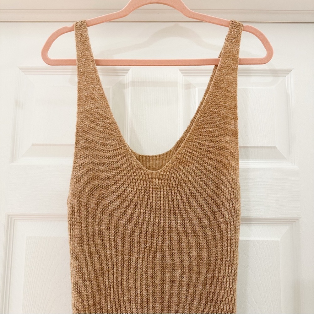 Commense Sleeveless V Neck Sweater Knit Midi Maxi Dress Neutral Brown Tan Small - Picture 4 of 5